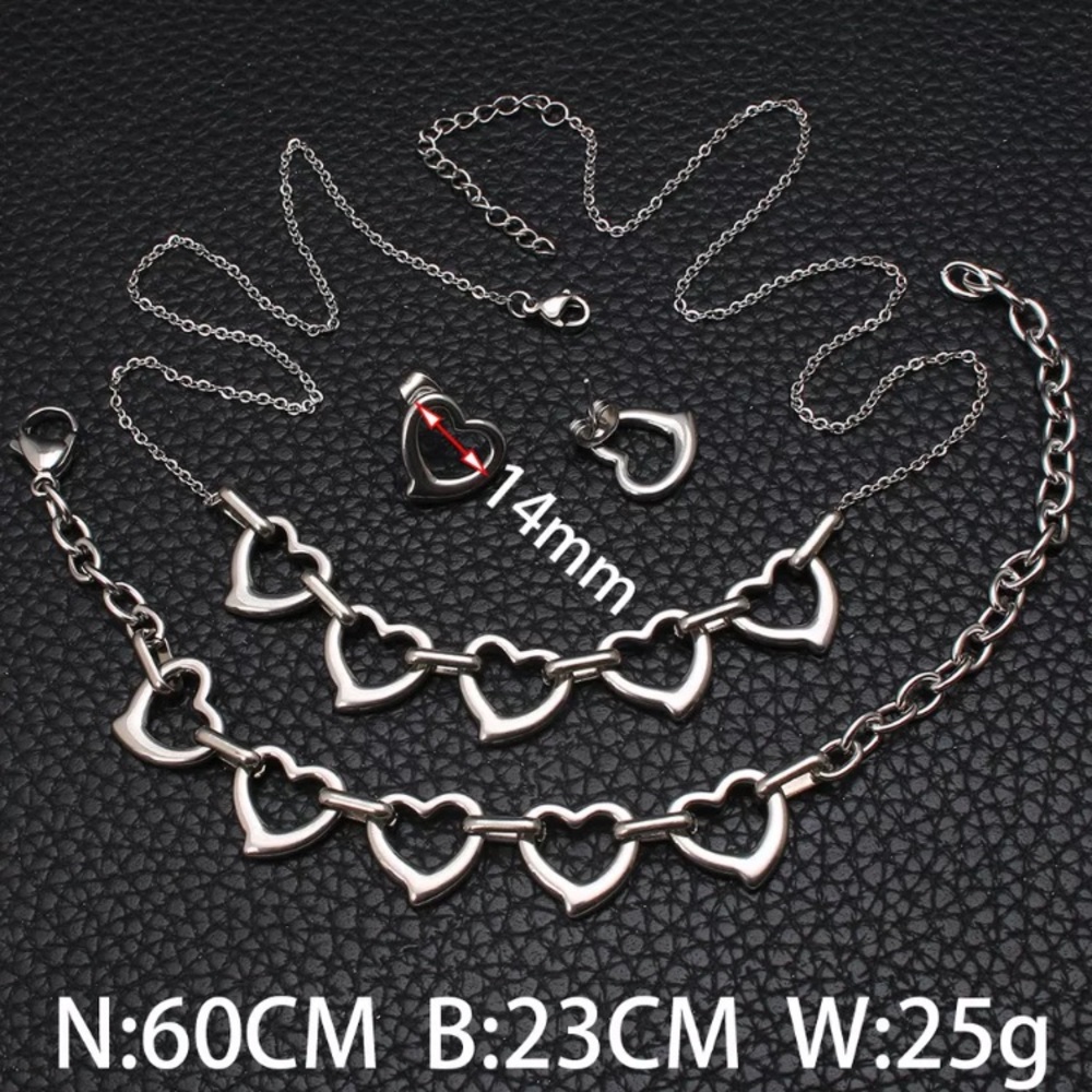 Stainless Steel Heart Set Earrings Necklace Bracelet - Picture 3 of 3